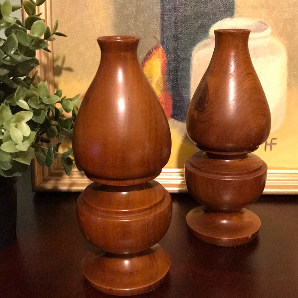 Turned Wood Vintage Candle Holders MCM